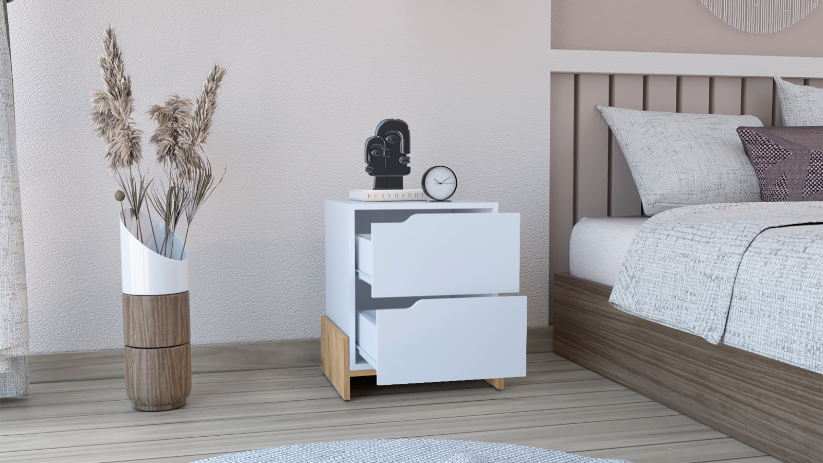 Depot EShop Haines Nightstand 2Drawers,End Table With Sturdy Base